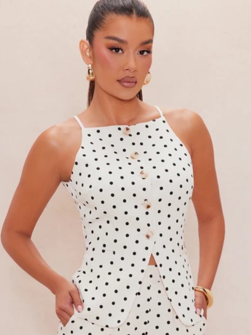 Fashion nova linen polka dot backless top s